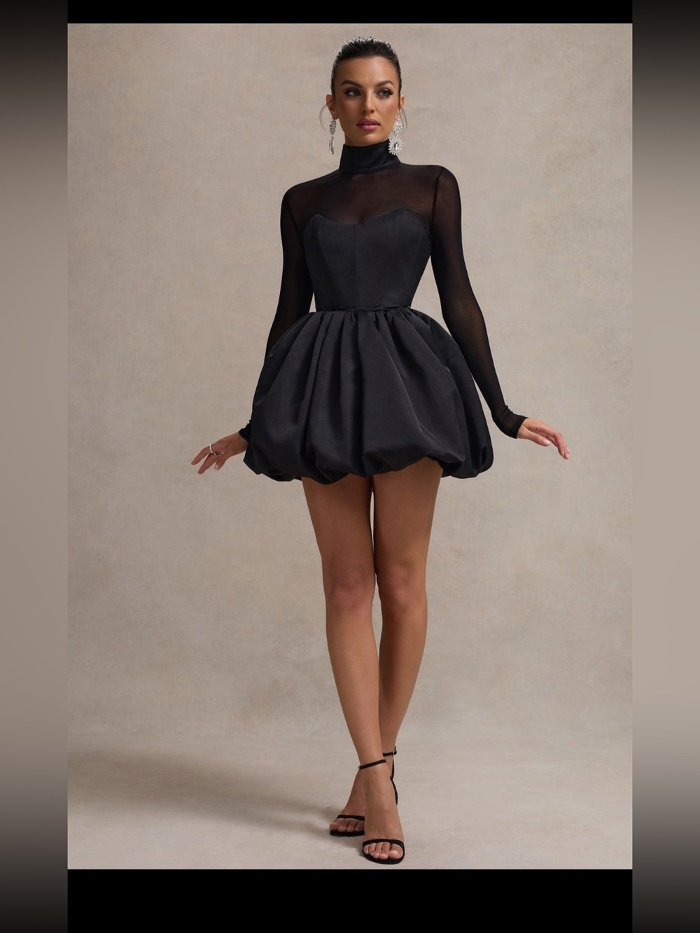 Club L London — Jupiter Black Satin High-Neck Mini Dress